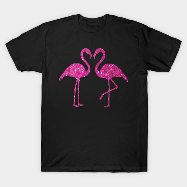 Bright Pink Faux Glitter Flamingos Silhouette T-Shirt by Felicity-K